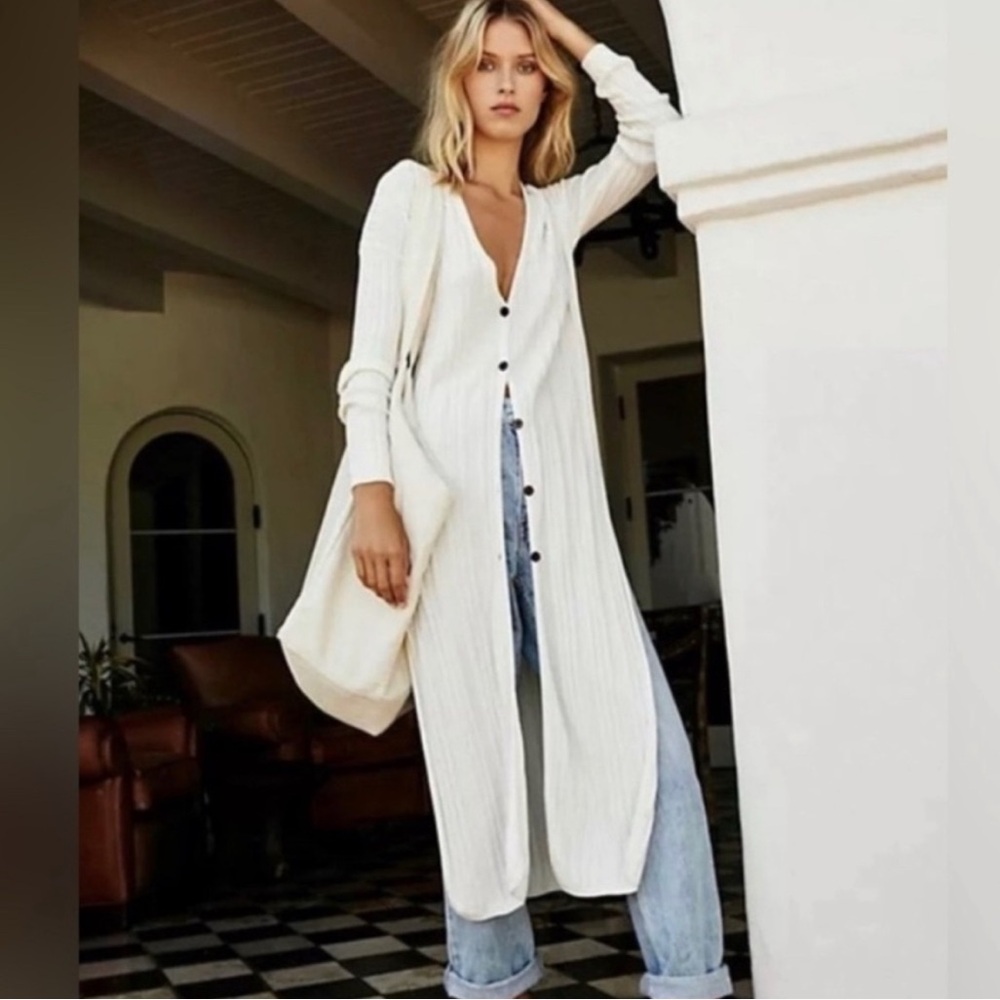 Free People Long Cardigan in White-NWOT